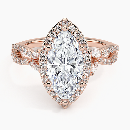 2.30 Karat Marquise Halo Tasarım Tektaş Laboratuvar Pırlanta Yüzük 18K -Coronae - Bold Diamonds