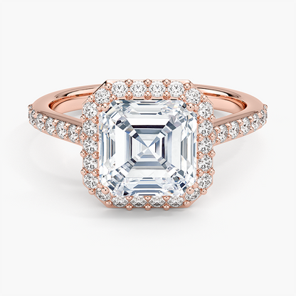 2,40 Karat Asscher Halo Tasarım Tektaş Laboratuvar Pırlanta Yüzük 18K - Bellora - Bold Diamonds