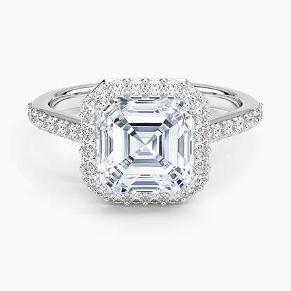 2,40 Karat Asscher Halo Tasarım Tektaş Laboratuvar Pırlanta Yüzük 18K - Bellora - Bold Diamonds