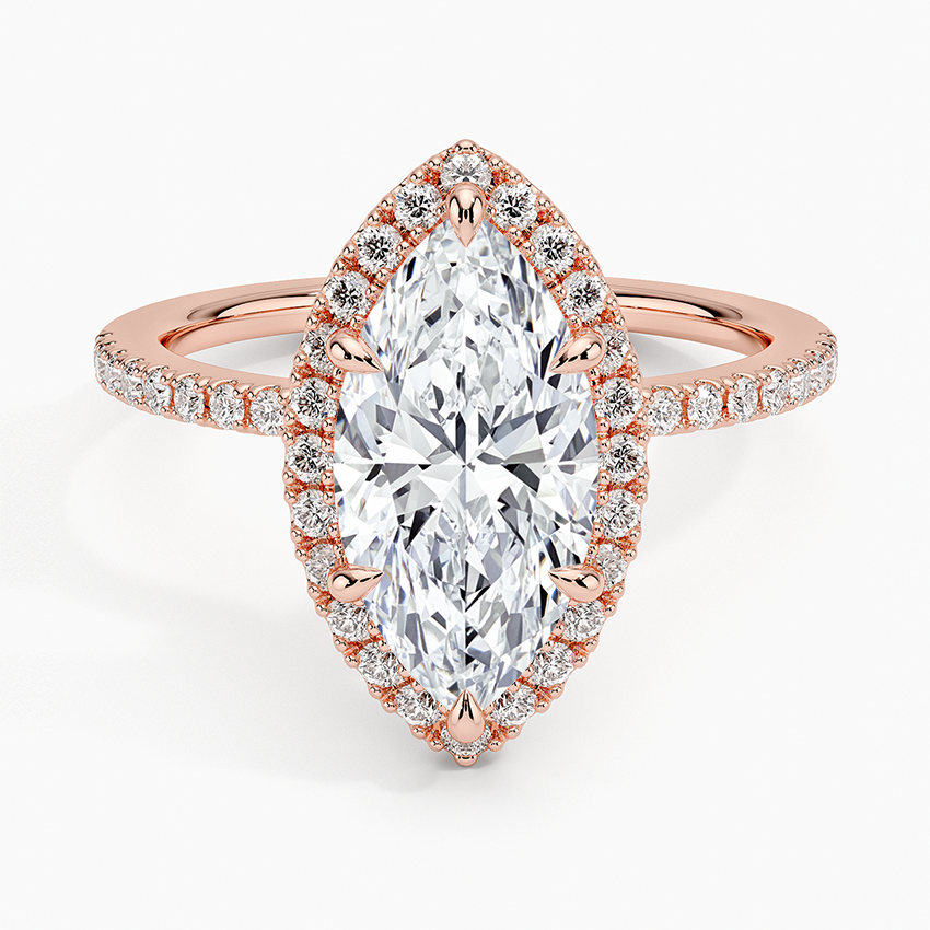 2.40 Karat Marquise Halo Tasarım Tektaş Laboratuvar Pırlanta Yüzük 18k  -Luxora - Bold Diamonds