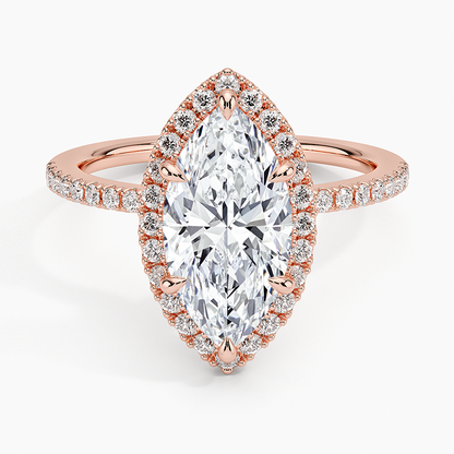 2.40 Karat Marquise Halo Tasarım Tektaş Laboratuvar Pırlanta Yüzük 18k  -Luxora - Bold Diamonds