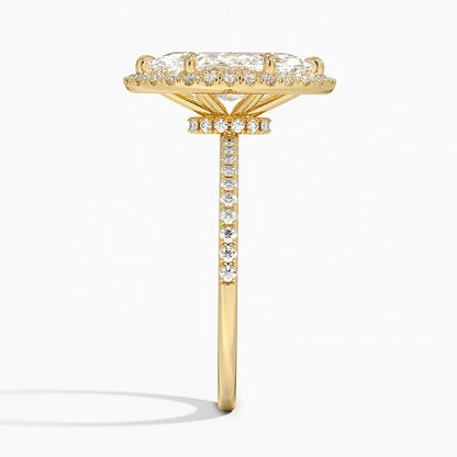 2.40 Karat Marquise Halo Tasarım Tektaş Laboratuvar Pırlanta Yüzük 18k  -Luxora - Bold Diamonds