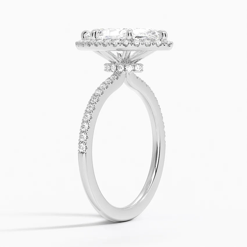 2.40 Karat Marquise Halo Tasarım Tektaş Laboratuvar Pırlanta Yüzük 18k  -Luxora - Bold Diamonds