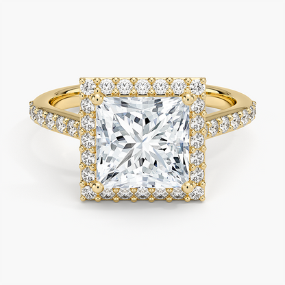 2,40 Karat Prenses  Halo Tasarım Tektaş Laboratuvar Pırlanta Yüzük 18K -Bellora - Bold Diamonds