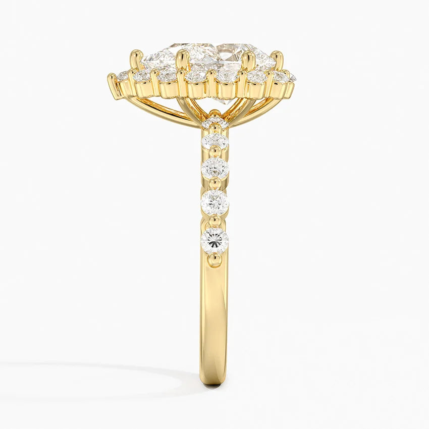 2.50 Karat Pear / Damla Halo Tasarım Tektaş Laboratuvar Pırlanta Yüzük 18K -Mirara - Bold Diamonds