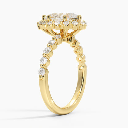 2.50 Karat Pear / Damla Halo Tasarım Tektaş Laboratuvar Pırlanta Yüzük 18K -Mirara - Bold Diamonds