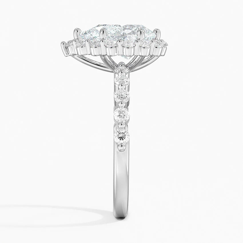 2.50 Karat Pear / Damla Halo Tasarım Tektaş Laboratuvar Pırlanta Yüzük 18K -Mirara - Bold Diamonds