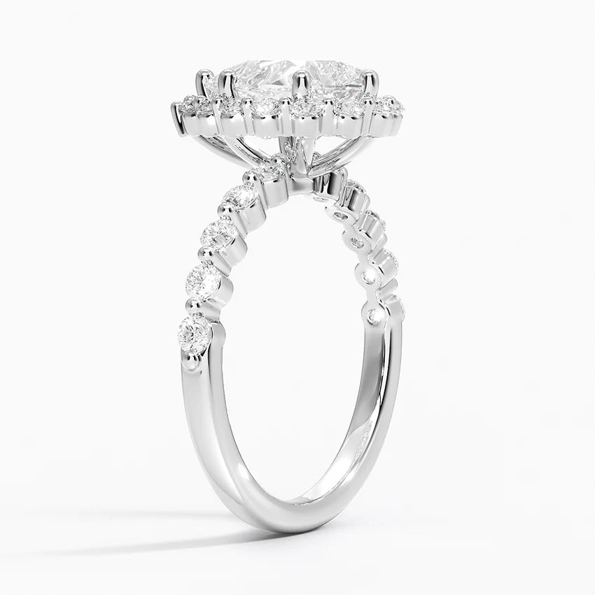 2.50 Karat Pear / Damla Halo Tasarım Tektaş Laboratuvar Pırlanta Yüzük 18K -Mirara - Bold Diamonds