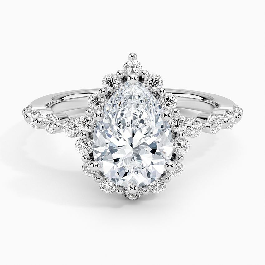 2.50 Karat Pear / Damla Halo Tasarım Tektaş Laboratuvar Pırlanta Yüzük 18K -Mirara - Bold Diamonds