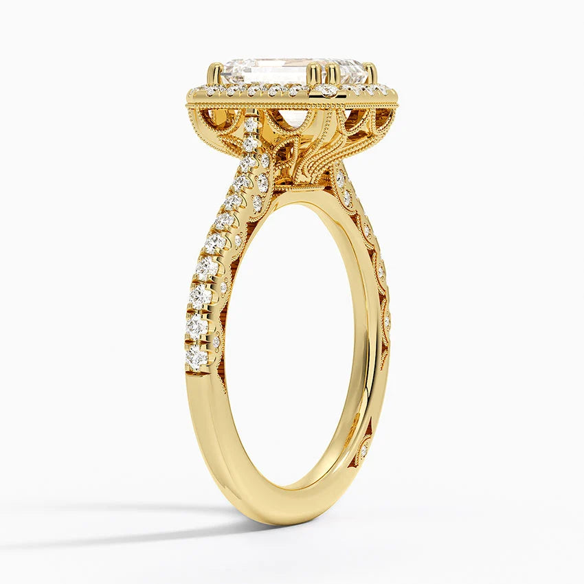 2.60 Karat Emerald Halo Tasarım Tektaş Laboratuvar Pırlanta Yüzük 18K  -Florina - Bold Diamonds