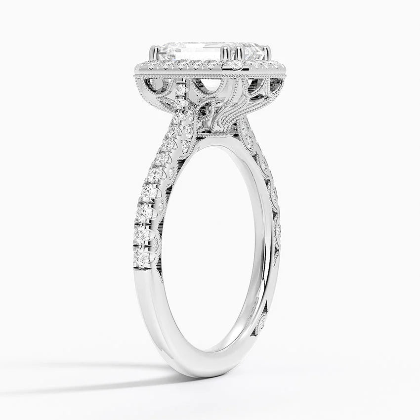 2.60 Karat Emerald Halo Tasarım Tektaş Laboratuvar Pırlanta Yüzük 18K  -Florina - Bold Diamonds