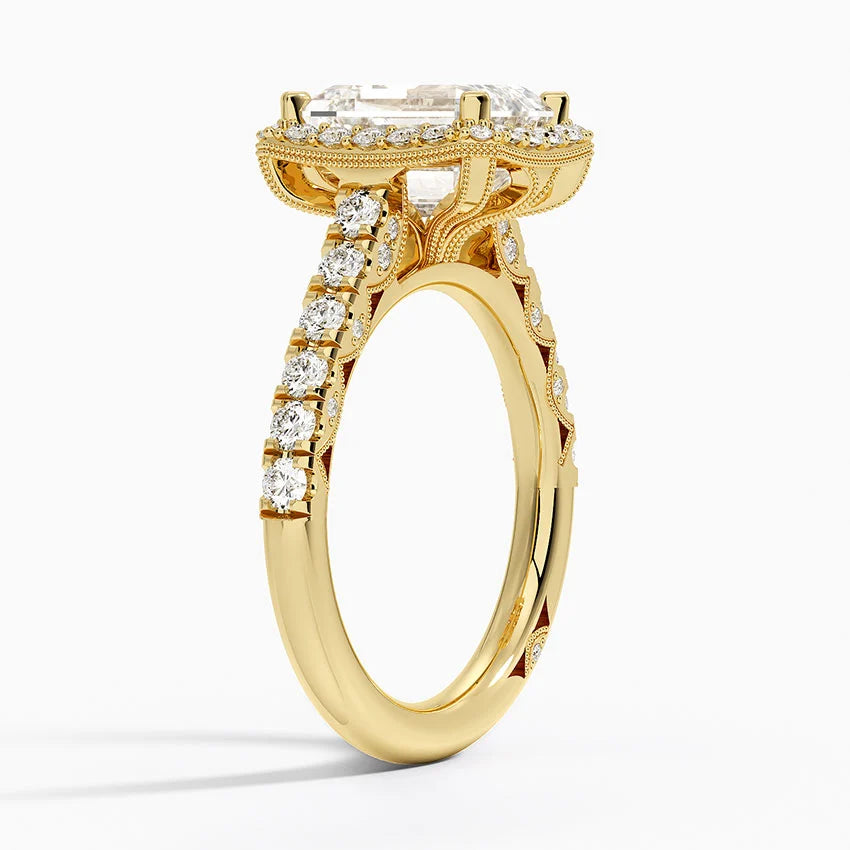 2.80 Karat Emerald Halo Tasarım Tektaş Laboratuvar Pırlanta Yüzük 18K  -Lumora - Bold Diamonds
