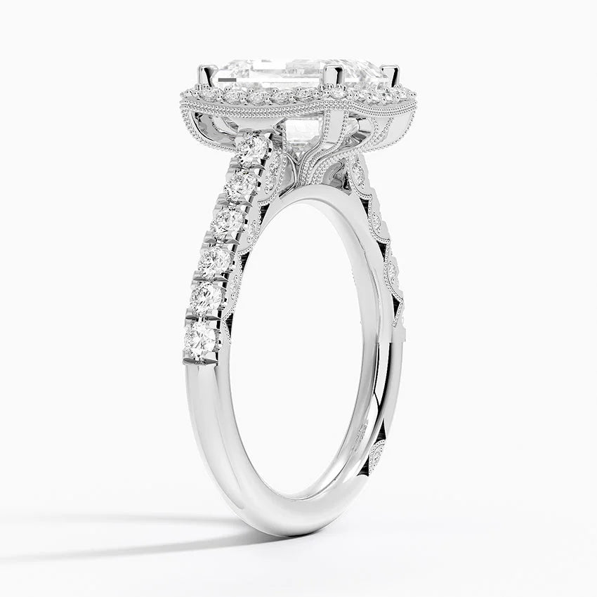 2.80 Karat Emerald Halo Tasarım Tektaş Laboratuvar Pırlanta Yüzük 18K  -Lumora - Bold Diamonds