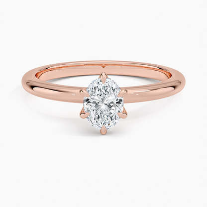 Altı Tırnak 0.50 Karat F-VS Oval Tektaş Laboratuvar Pırlanta Yüzük 18K - Bold Diamonds
