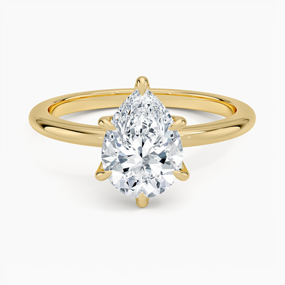 Altı Tırnak 1.50 Karat F-VS Damla Tektaş Laboratuvar Pırlanta Yüzük 18K - Bold Diamonds