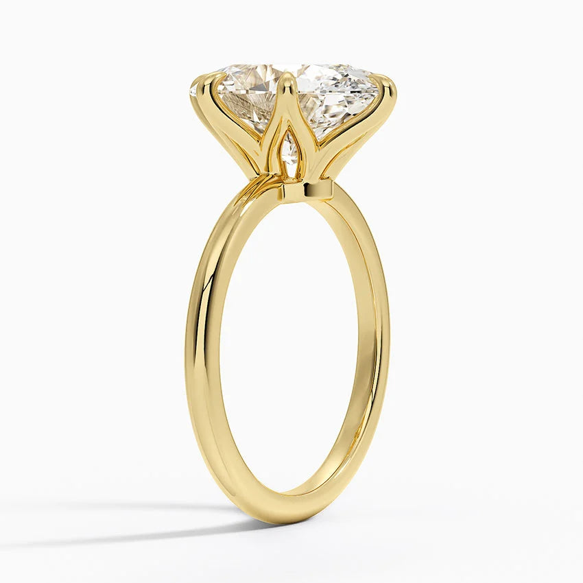 Altı Tırnak 4.00 Karat F-VS Oval Tektaş Laboratuvar Pırlanta Yüzük 18K - Bold Diamonds