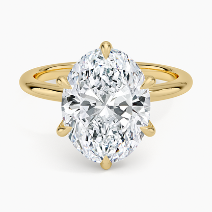 Altı Tırnak 4.00 Karat F-VS Oval Tektaş Laboratuvar Pırlanta Yüzük 18K - Bold Diamonds