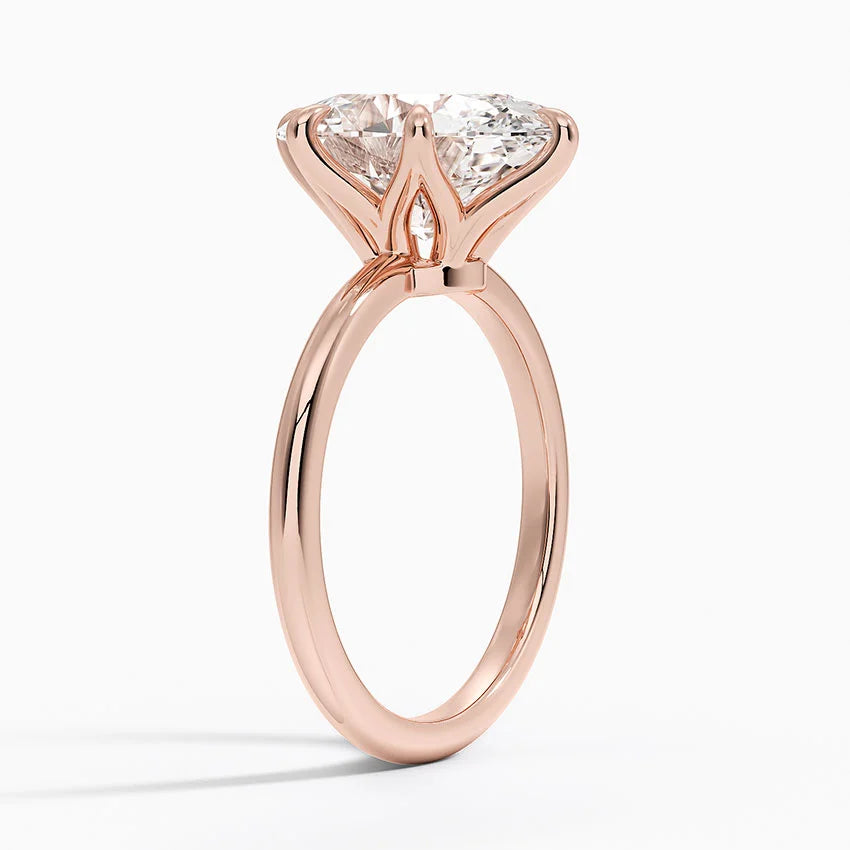 Altı Tırnak 4.00 Karat F-VS Oval Tektaş Laboratuvar Pırlanta Yüzük 18K - Bold Diamonds