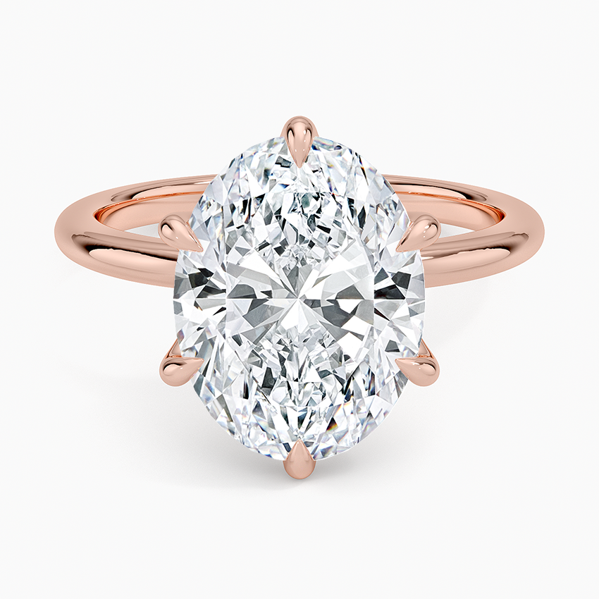 Altı Tırnak 4.00 Karat F-VS Oval Tektaş Laboratuvar Pırlanta Yüzük 18K - Bold Diamonds