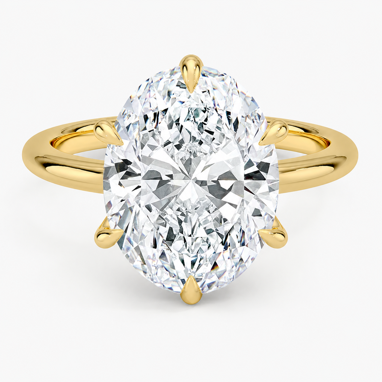 Altı Tırnak 6.00 Karat D-VS Oval Tektaş Laboratuvar Pırlanta Yüzük - Bold Diamonds